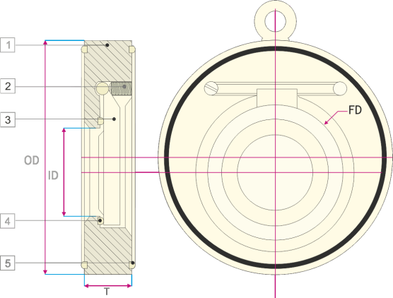 Sezione Valvola di ritegno a battente termoplastica"